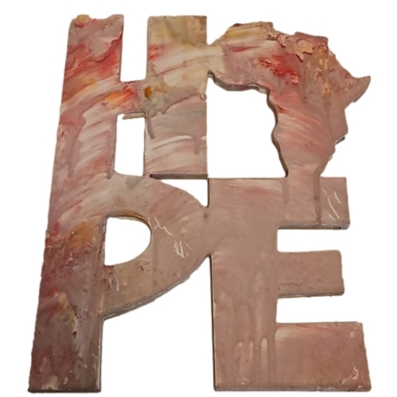 Hand Crafted HOPE Fluid Art on plywood 9" x 11" Upcycled wooden pink purple sign - Picture 3 of 17